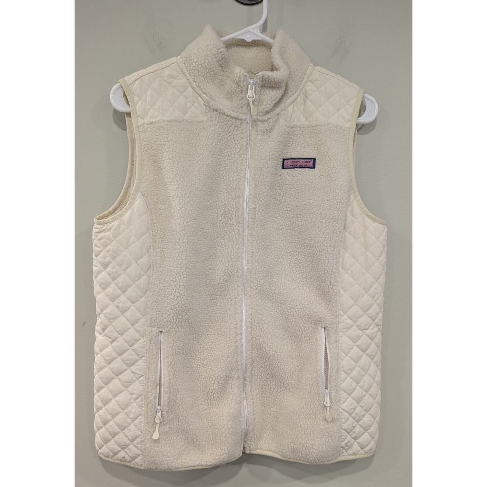 Vineyard Vines Off White Sea View Sherpa Quilted Zip Up Vest Size Medium